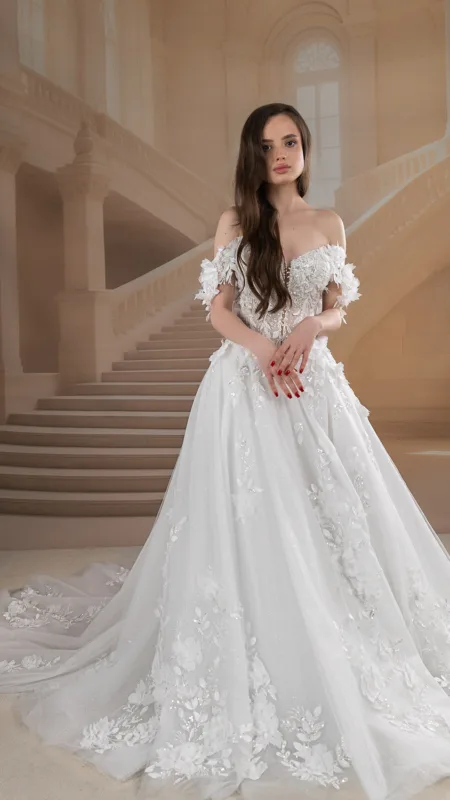 Νυφικό Ida με bustier κορσέ και λουλουδάτα μοτίβα – νυφικά Θεσσαλονίκη